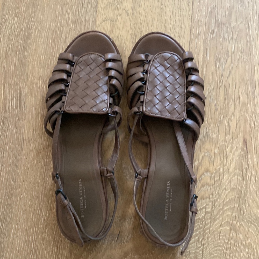 Bottega Veneta Brown Woven Leather Sandals